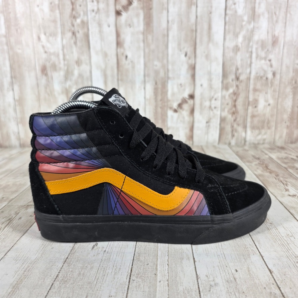 Vans Sk8 Hi Rainbow Stripe High Top Sneakers Women's‎ Size 7 Black Suede